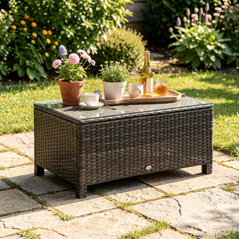Rectangular Glass Outdoor Coffee Table - 85 cm W 50 cm D