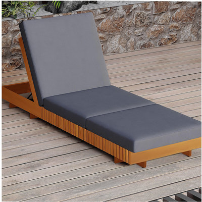 Lounge chaise Set, Acacia solid wood with LOUNGE CUSHION (Dark Grey+TRIPLE FOLDS) - Matching Cream Version Available
