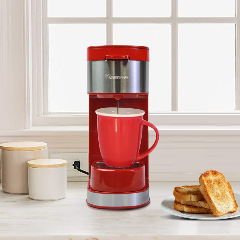 Cafetière à portion unique Kenmore et tasse de voyage en acier inoxydable, préparation de capsules / dosettes et café moulu, cafetière chaude et glacée compatible avec K-Cup, formats de 6 à 14 oz