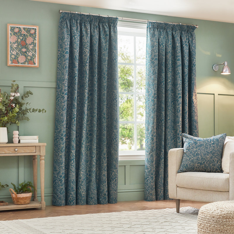 Grantley Jacquard Pencil Pleat Curtains, Blue, Width 168 x Drop 229 cm