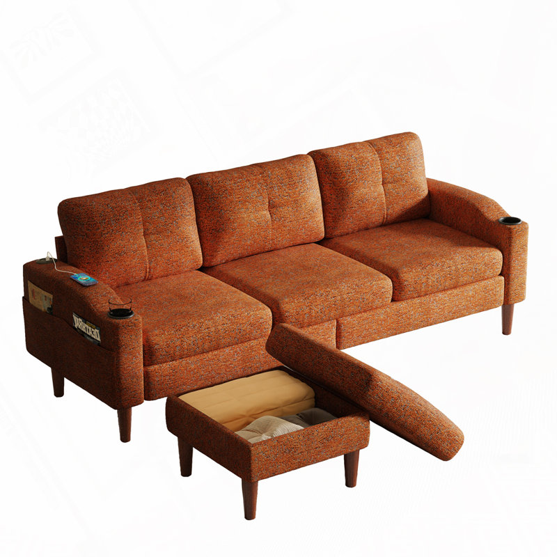 Canapé 3 places avec repose-pieds, Brun