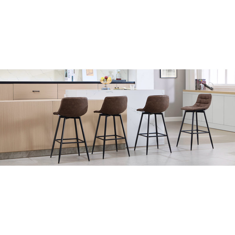 Upholstered Faux Leather Bar Stool with Steel Frame, Brown, 4