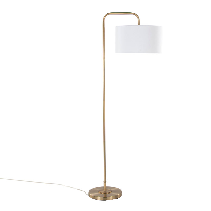 Puck 63" Contemporary Metal Floor Lamp With Linen Shade From Grandview Gallery, Gold