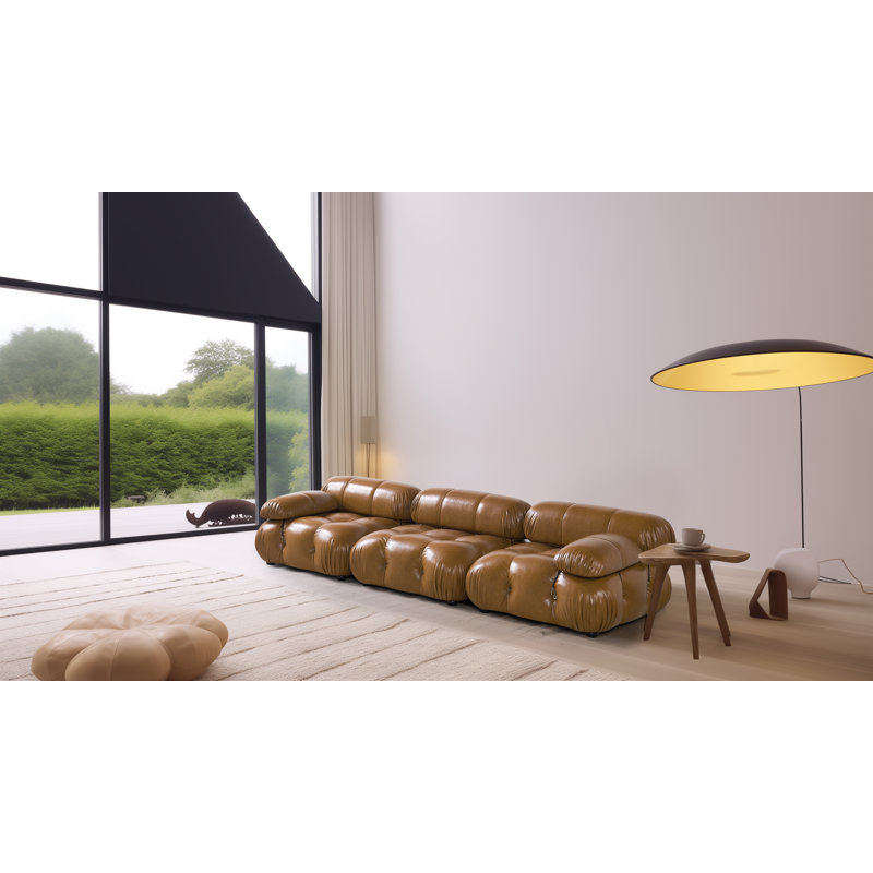 Conolyn Upholstered 114'' Sofa, Brown Faux Leather