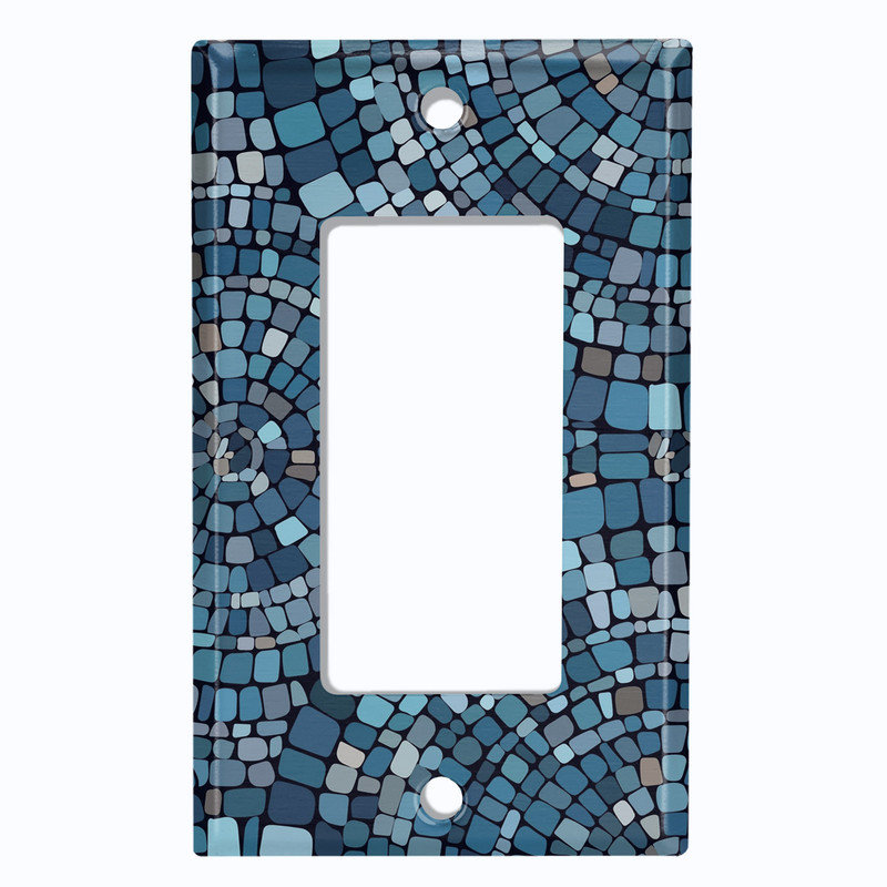Couvercle de plaque d'interrupteur en métal; Fauteuil à bascule GFI 1 bande de taille standard des États-Unis - image imprimée d'un motif de carreaux bleus