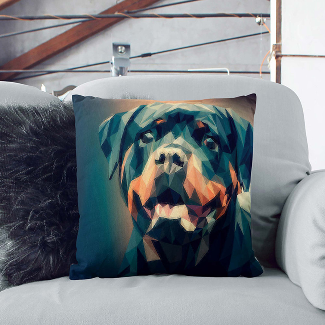 Geometric Rottweiler Dog in Abstract Cushion with Filling