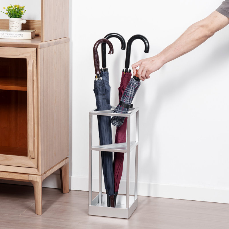 Porte-parapluies de 20 pouces en métal - Porte-parapluies et porte-cannes autoportant avec tablette et plateau