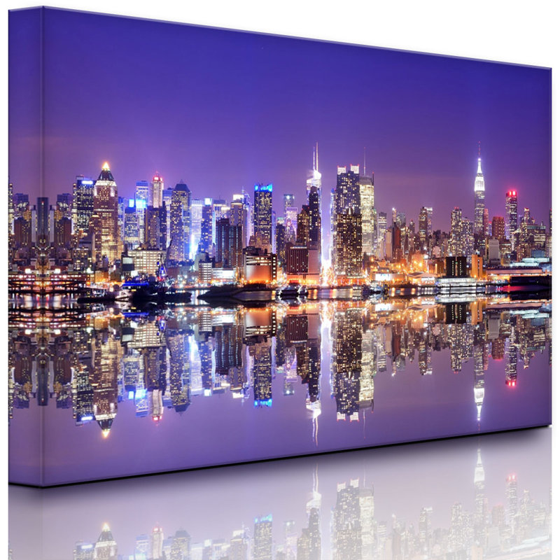 Manhattan Skyline Reflection by No - Wrapped Canvas Print, 40cm H x 60cm W x 4.5cm D, With lighting