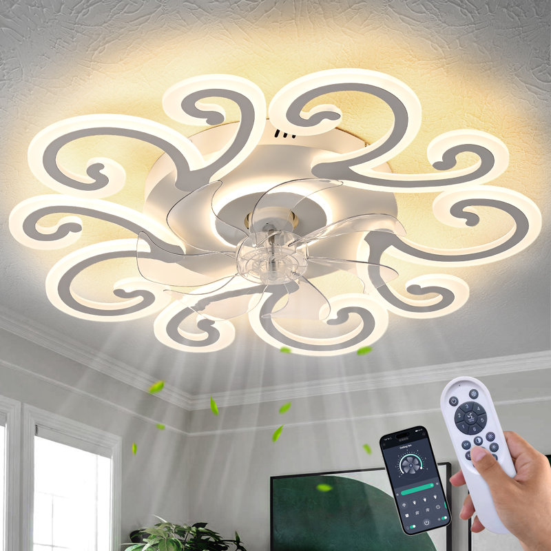 Modern Ceiling Fan with Lighting, Stepless Dimming with Color Temperature Adjustment, 6-Speed Settings, Suitable for Bedrooms and Living Rooms (White)