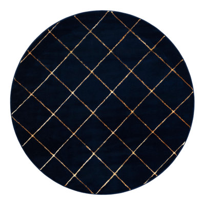 Latitude Run® Checks Nikica Rug Navy Blue and Gold