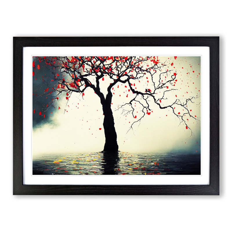 Attractive Tree - Single Picture Frame Print, Black, 34cm H x 46cm W x 2cm D