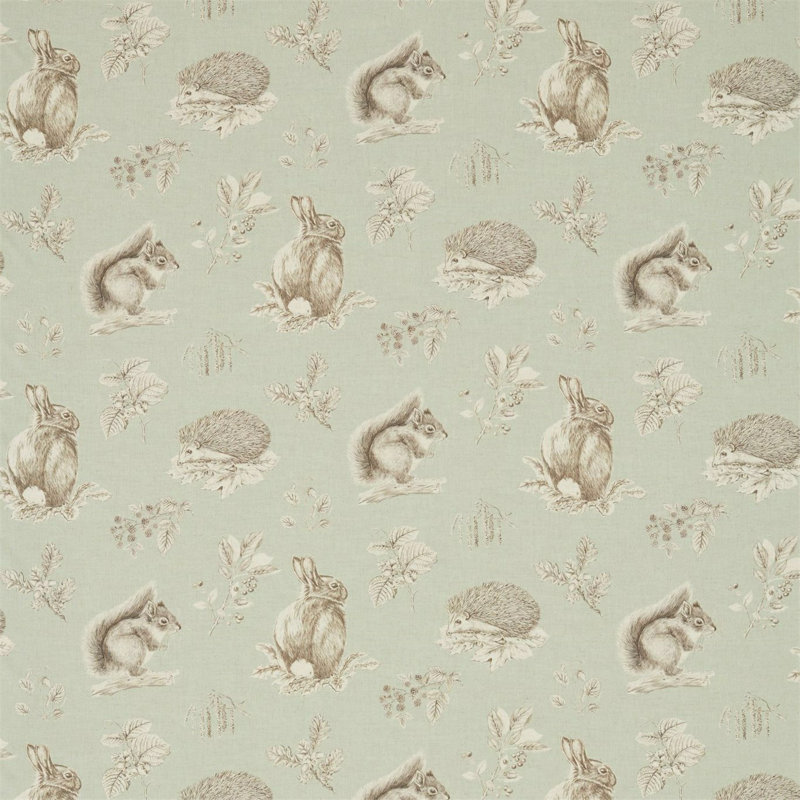 Squirrel & Hedgehog Fabric, Seaspray/Charcoal