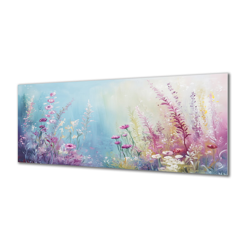 Impression florale en métal - prairie rose et bleue, fleurs sauvages, art mural, L 20 po x H 12 po