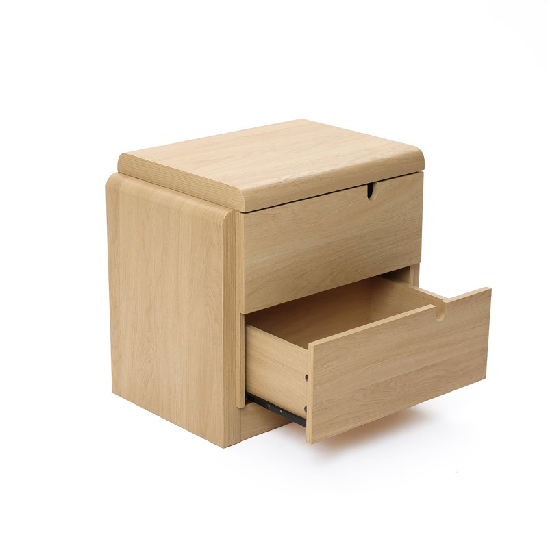20.8'' Japandi Nightstand with 2 Drawers, Natural Oak MDF Bedside Table
