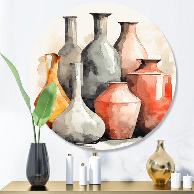 Vase de poterie Olpe orange et gris Boho
