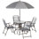 Ensemble de salle à manger de patio 6 pièces pour 4 personnes avec parasol, table d'extérieur et chaises avec 4 chaises pliantes et table ronde en verre pour le jardin, la cour et la piscine, gris