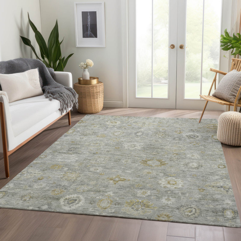 Tapis intérieur / extérieur gris lavable à la machine Xhevrie, Rectangulaire 3 pi x 5 pi
