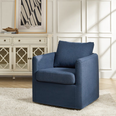 Nicha 29"W Modern Farmhouse Slipcovered Swivel Barrel Chair