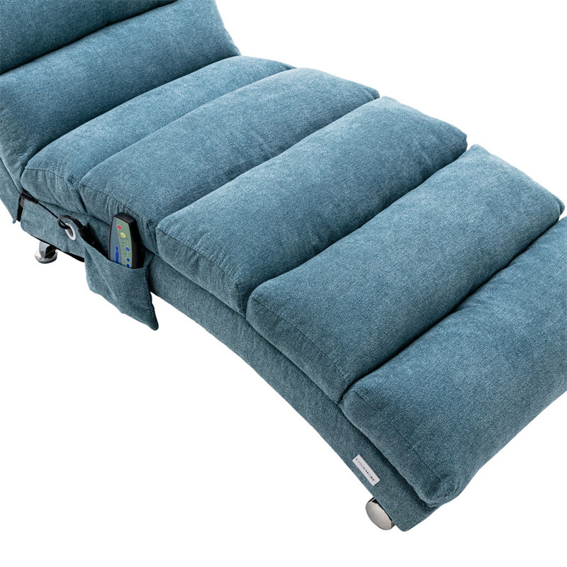 Chaise longue rembourrée Elov, Tissu bleu en polyester