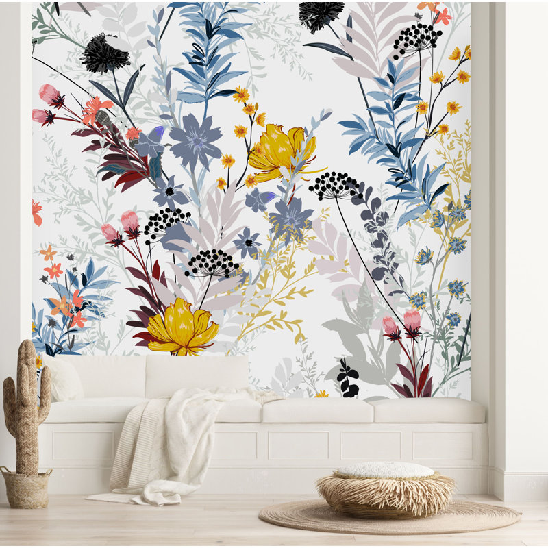 Vinyl Light Wallpaper With Wildflowers M1171, 100" W x 100" L