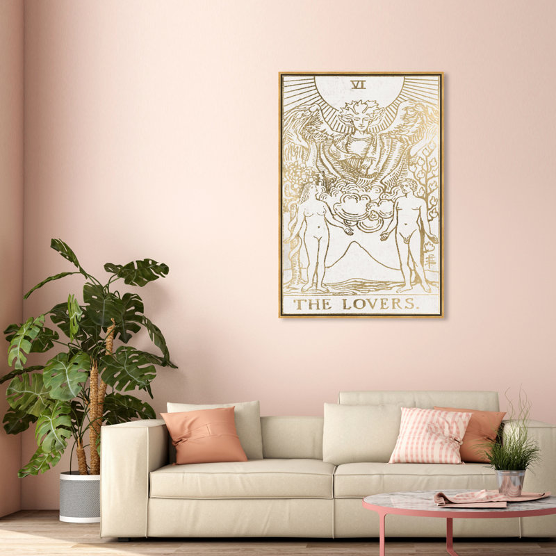 «The Lovers Tarot Luxe», reproduction d'art sur toile dorée moderne pour la chambre à coucher, H 55 po x l 37 po x P 1,75 po