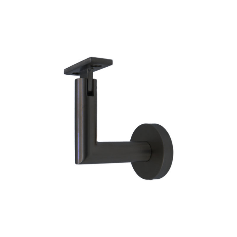 Concrete Mount Handrail Bracket with Round Rose and Flat Plate, Satin Black