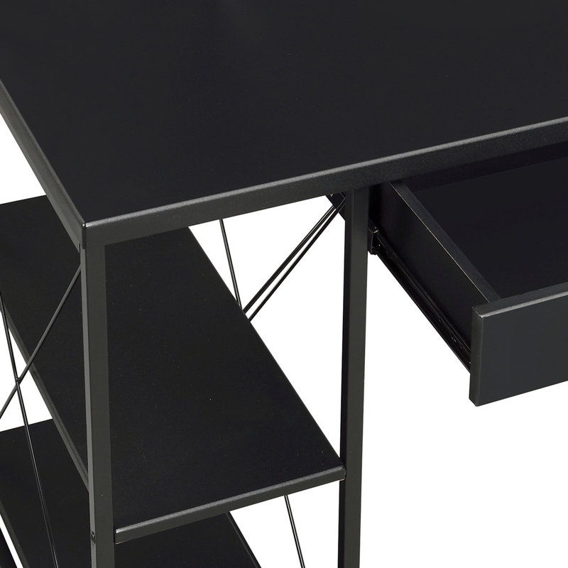 Bureau avec tablettes ouvertes et huche, Noir
