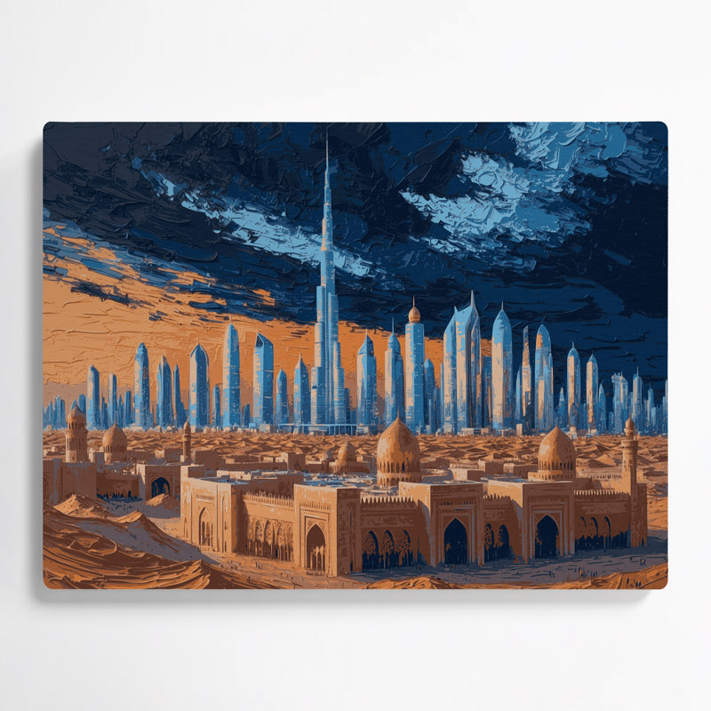 Art mural bleu en métropole villes de l'Arabie saoudienne, H 16 po x l 20 po