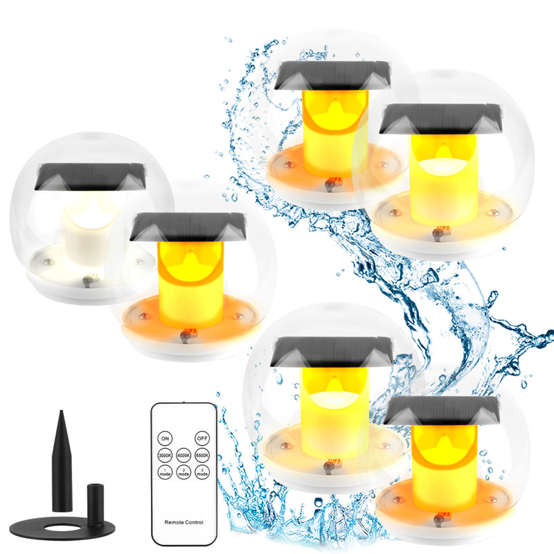 Éclairage solaire flottant pour piscine 2 en 1 avec piquets, 6