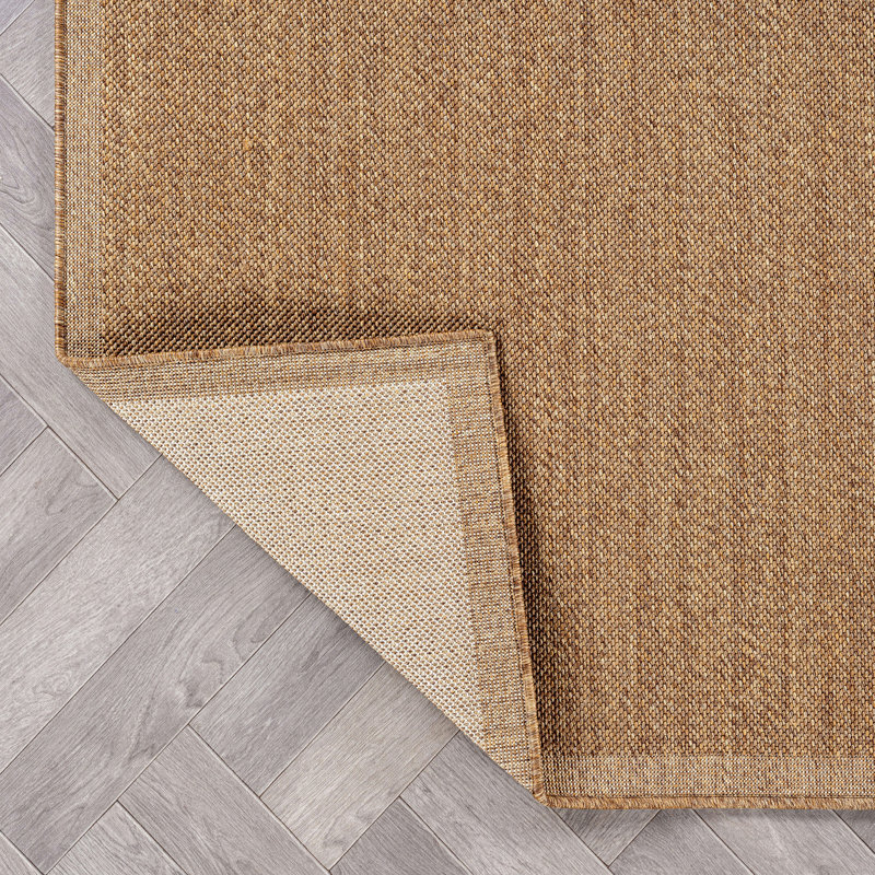Border Sand/Natural Easy-Care Jute-Style Indoor/Outdoor Flat Woven Area Rug, Rectangle 6'7" x 9', Sand