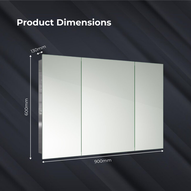 iBathUK Oslo Wall Mounted Stainless Steel Bathroom Mirror Cabinet Unit with 3 Doors and 5 Shelves in Silver, 600 x 900mm