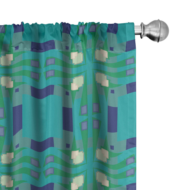 Rideaux à 4 panneaux East Urban Home, formes sur fond écume de mer foncé 125860, L 56 po x L 63 po