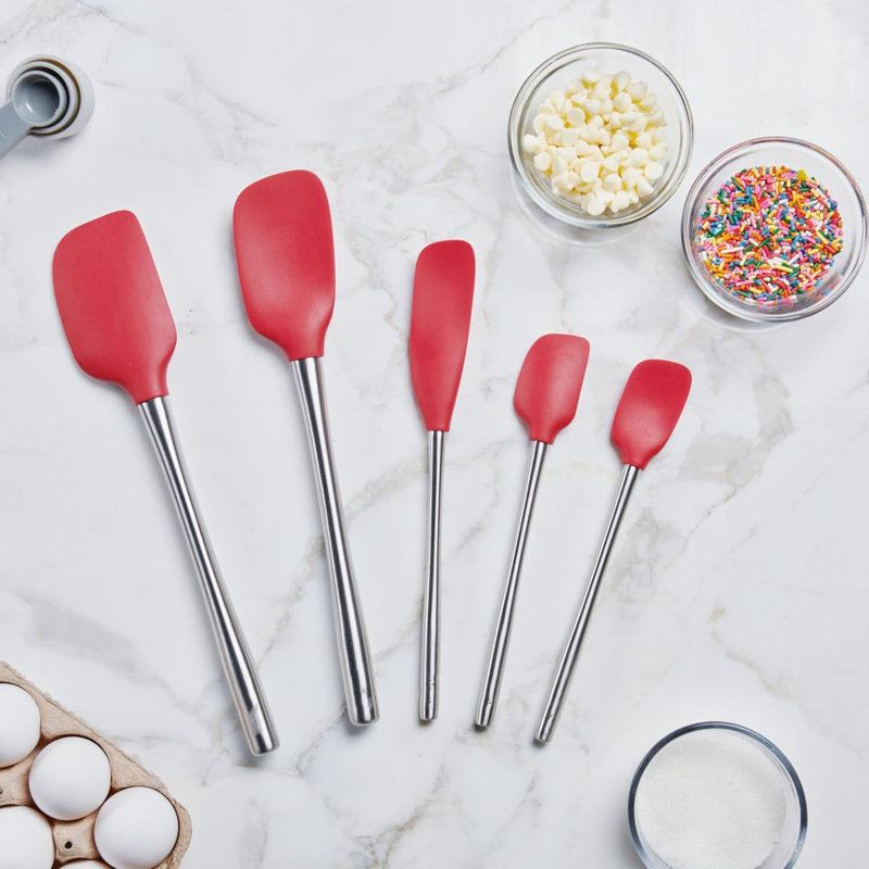 Stainless Steel Handle Silicone Scraper Set, 5-Piece