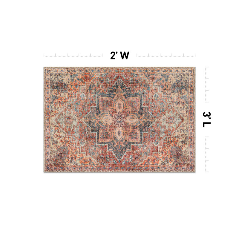 Savina Multicolor Traditional Rug – Washable Flatweave Construction With Non-Slip Backing, Rectangle 2' x 3'