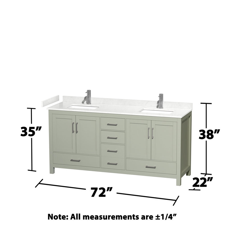 Sheffield 72" Double Bathroom Vanity Set, Carrara Cultured Marble, Light Green