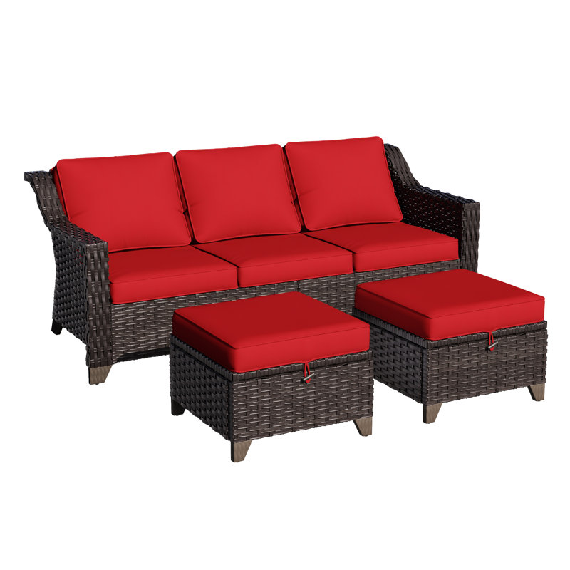 77'' Wide Wicker Outdoor Patio Sofa, Red