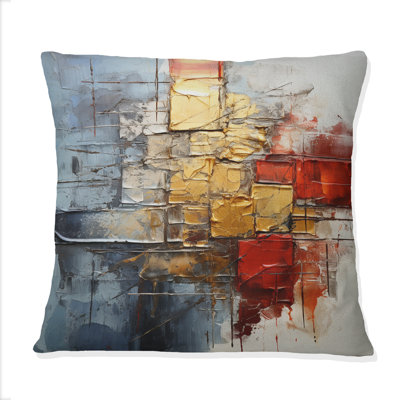 Gold Red Collage Serenade - Abstract Collages Printed Throw Pillow