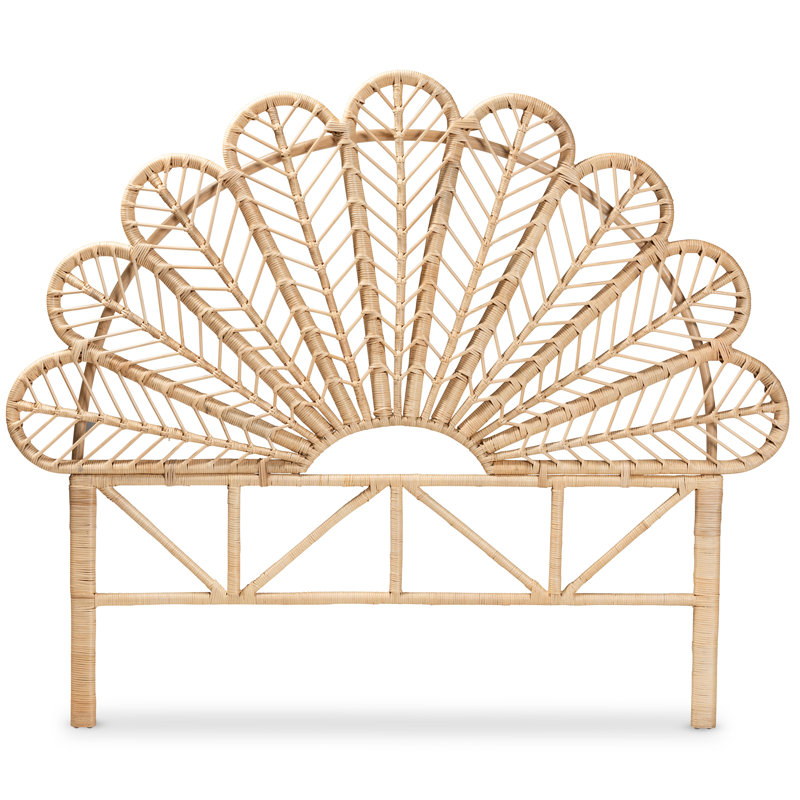 Natural Brown Rattan Queen Size Peacock Design Headboard
