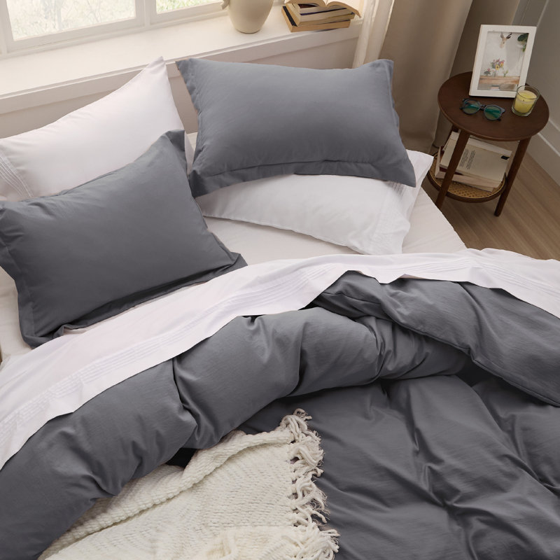 Housse de couette en microfibre Bed Bed - ensemble de literie extra doux en coton prélavé (ensemble de 3), Gris foncé