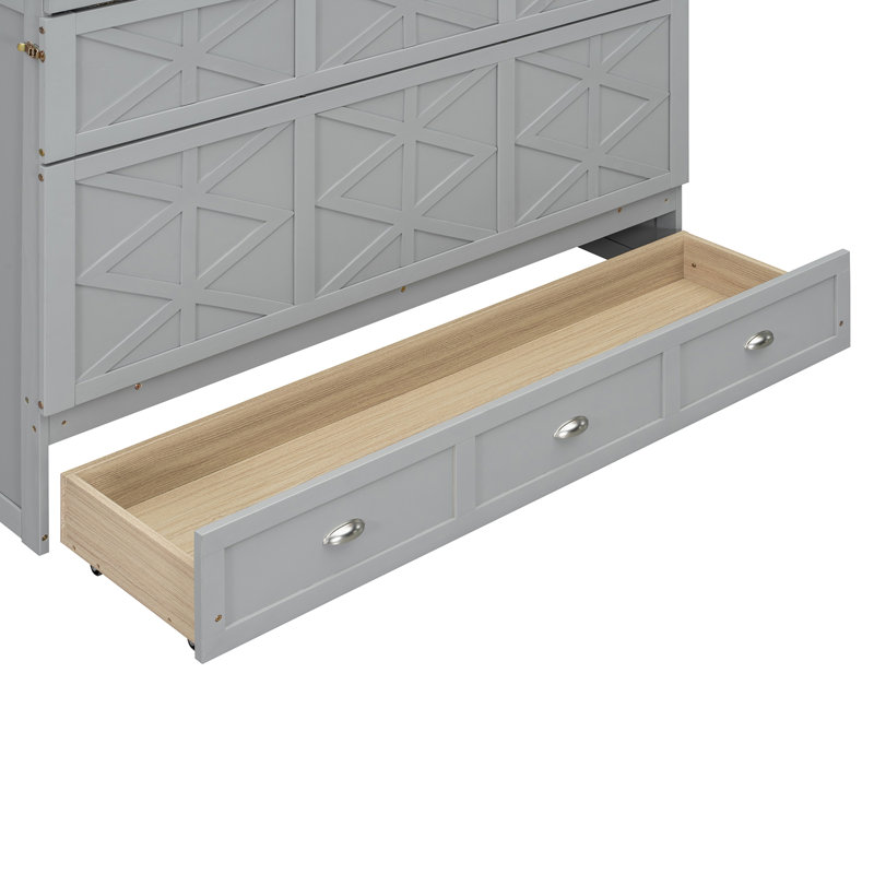 Lit escamotable avec grands tiroirs et port USB, gris