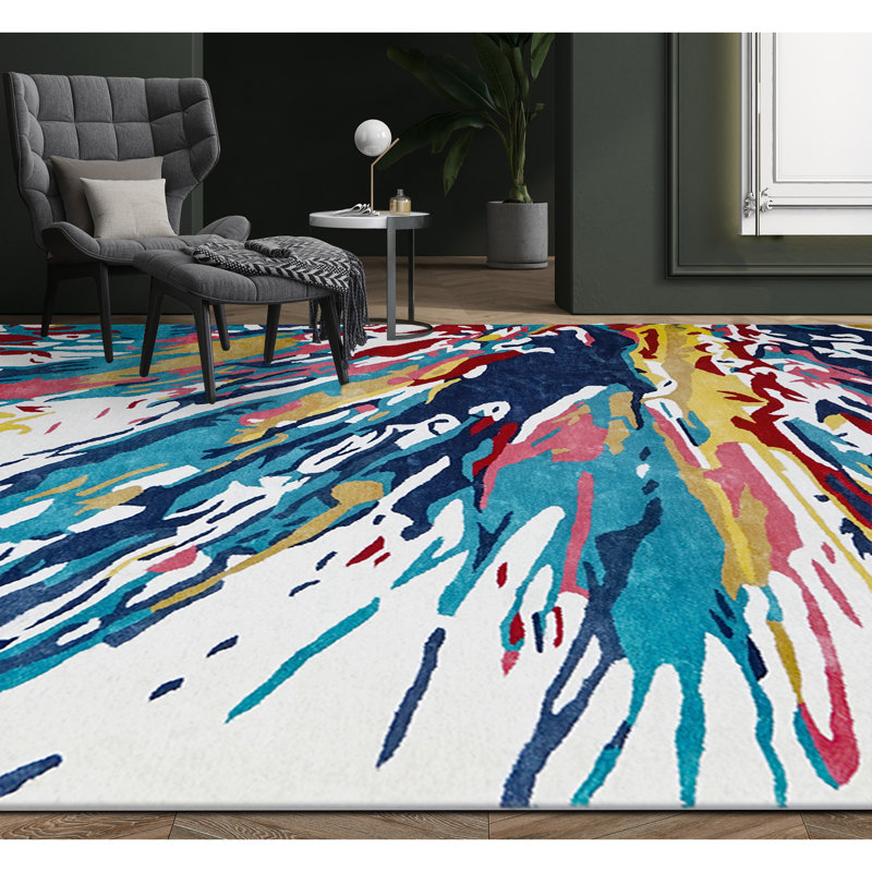 Area Rug in Blue/Red/Yellow/Ivory, Rectangle 5' x 8'