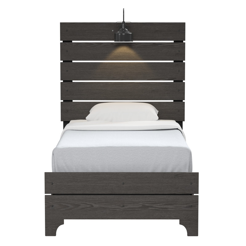 Ruggera Farmhouse Bed with Integrated Reading Lights, Twin
