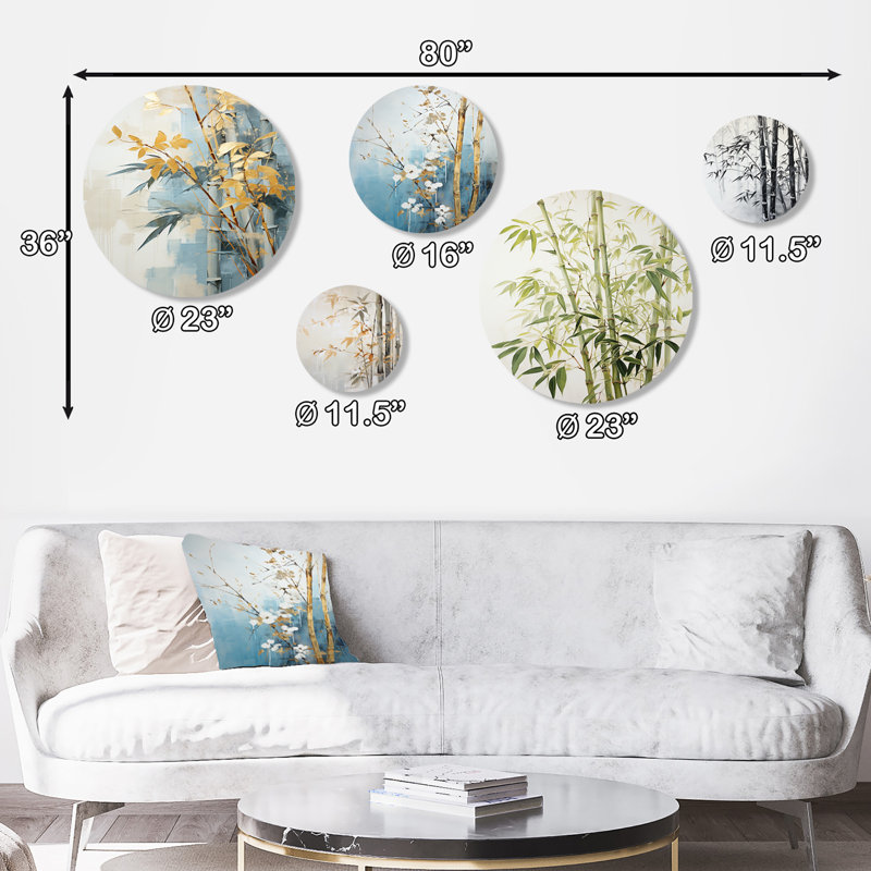 Bambou doré et bleu - ensemble d'art mural rond en bambou