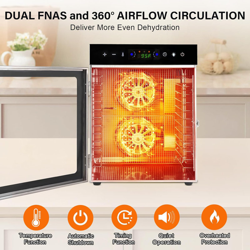 12 Stainless Steel Trays Food Dehydrators with Digital Timer and Temperature Control