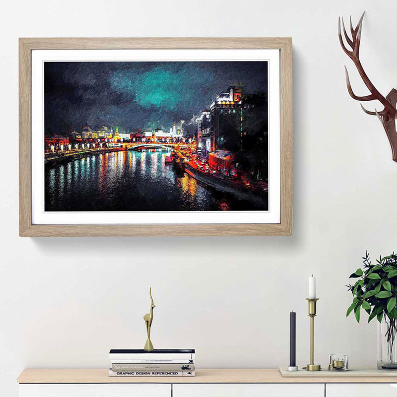 Moscow at Night - Picture Frame Painting Print, 36cm H x 48cm W x 2cm D, Oak Framed