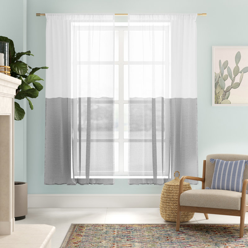 Burtie Linen Room Darkening Single Curtain Panel, White/Gray