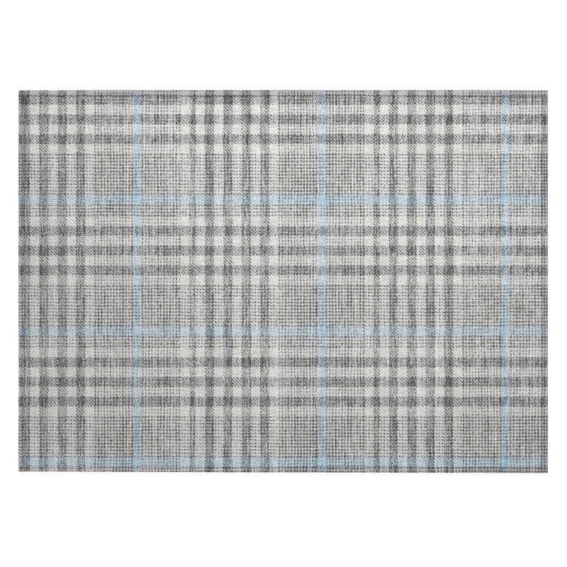 Gray Plaid Synthetic Washable Rectangular Area Rug 30" x 20"