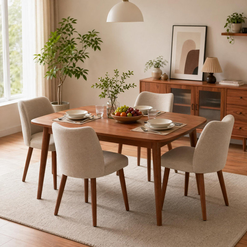 Ensemble de 4 chaises de salle à manger modernes en tissu, sièges rembourrés à dossier courbé pour la cuisine et le salon