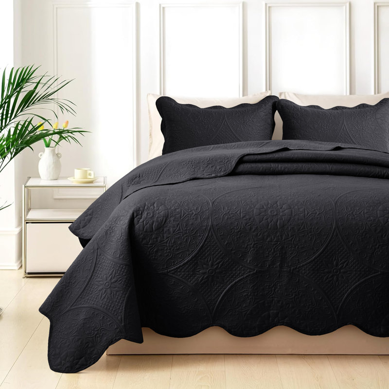 Ensemble de couvre-lit en microfibre embossée de luxe - courtepointe hypoallergénique, infroissable et résistante à la décoloration