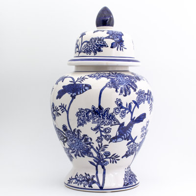 Blue Garden Bird and Blossom Ginger Jar